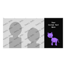 Cute Purple Cat. Cat Cartoon on Black. Custom Photo Card