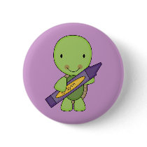 cute purple crayon turtle button