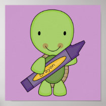 cute purple crayon turtle poster