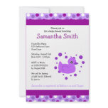 Cute Purple Ducky on Blue Dots Baby Shower Invite
