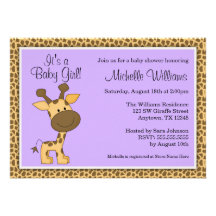 Cute Purple Giraffe Girl Baby Shower Personalized Invitations