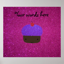 Cute purple glitter cupcake pink glitter posters