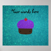 Cute purple glitter cupcake turquoise glitter poster
