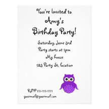 Cute purple owl announcements