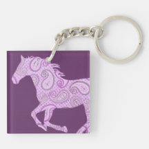 Cute Purple Paisley Horse Square Acrylic Keychain