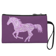Cute Purple Paisley Horse Wristlet Clutches
