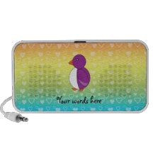 Cute purple penguin rainbow hearts iPhone speakers