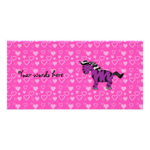 Cute purple zebra pink hearts custom photo card