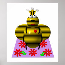 Cute queen bee on a quilt posters