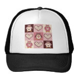 Cute Quilt Squares Retro Owls Valentine Tees, Gift Mesh Hats
