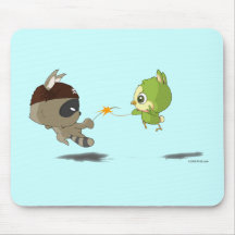 Cute Raccoon Bird Fencing Cartoon Anime Mousepad