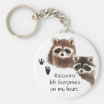 Cute Raccoon left footprints on my heart, humour Keychain