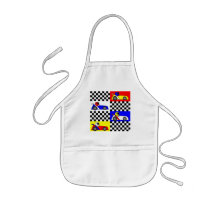Cute Racing Print - Chequered with Red Blue Yellow Aprons