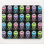 Cute Rainbow Jellyfish Black Mousepad