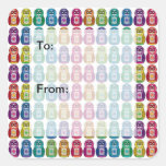 Cute Rainbow Matryoshka Owl Gift Tag Stickers