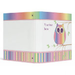 Cute Rainbow Owl on a Tree Branch 3 Ring Binder