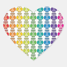 Cute Rainbow Owl Pattern Heart Stickers