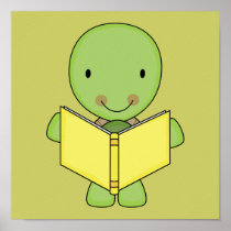 cute reading turtle poster