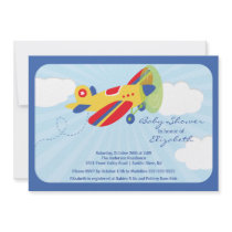 Cute Red Airplane Boy Baby Shower Invitation