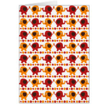 Cute Red and Orange Elephants Holding Trunks Tails Card