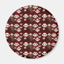 Cute Red and Pink Sock Monkeys Collage Pattern Fridge Magnet
