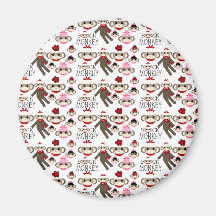 Cute Red and Pink Sock Monkeys Collage Pattern Refrigerator Magnet