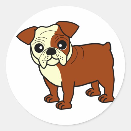 Cute Red and White Coat Bulldog Cartoon Round Stickers