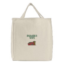 Cute Red Barn & Farm Yard Design Embroidered Tote Bags