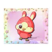 Cute Red Bird Funny Cartoon Character Canvas Stretched Canvas Print