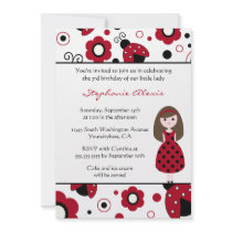 Cute red black lady bugs birthday party invitation