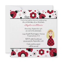Cute red black lady bugs birthday party invitation
