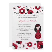 Cute red black lady bugs birthday party invitation