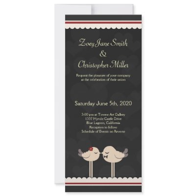 Cute Red & Black Love Birds Wedding Invitation by CuteWeddingThings