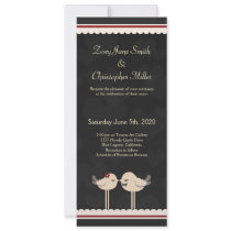 Cute Red & Black Love Birds Wedding Invitation