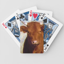 Cute Red Cow Cattle with Horns Face Western Poker Deck