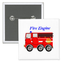 Cute Red Fire Engine Boys Button Badge