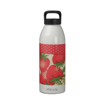 Cute Red Green Polka Dots Strawberries Fruit Water Bottle