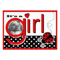 Cute Red Ladybug Birth Photo Announcement invitations
