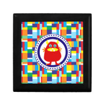 Cute Red Monster on Colourful Patchwork Blocks Jewelry Box