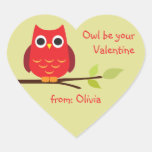 Cute red owl classroom valentine personalized gift sticker