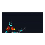 Cute reddish love birds and aqua hearts photo cards