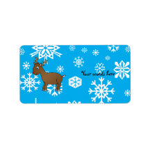 Cute reindeer blue and white snowflakes personalized address labels