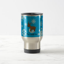Cute reindeer blue and white snowflakes coffee mugs