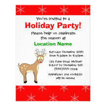 Cute Reindeer Holiday Party Invitation