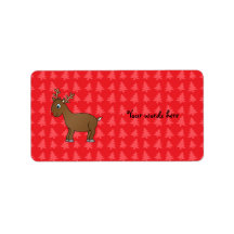 Cute reindeer red christmas tree background address label