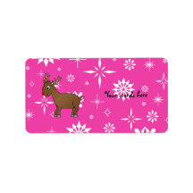 Cute reindeer white and pink snowflakes address label