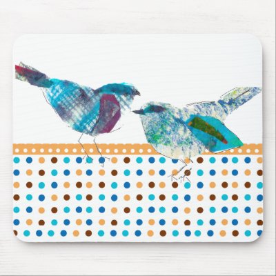 Cute Retro Polka Dot Blue Bird Modern Design Mousepad by happytwitt