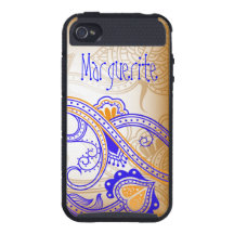 Cute Retro Royal Blue & Orange Abstract Floral