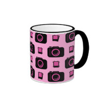 Cute Retro Style Pink Black Camera Pattern Mugs