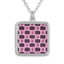 Cute Retro Style Pink Black Camera Pattern Personalized Necklace